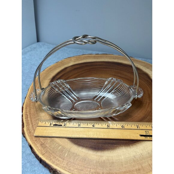 Vintage Oval Glass Serving Dish with Silver Metal Handle 1940s - Picture 6 of 9